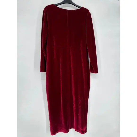 ESPRLIA Women's Plus Size Velvet Sexy Faux Wrap Pencil Midi Dresses 14W - Picture 3 of 9